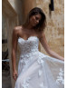 Strapless Ivory Lace Tulle Modern Wedding Dress With Detachable Sleeves